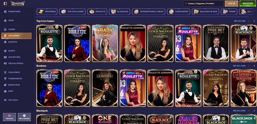 Divaspin Casino interface screenshot